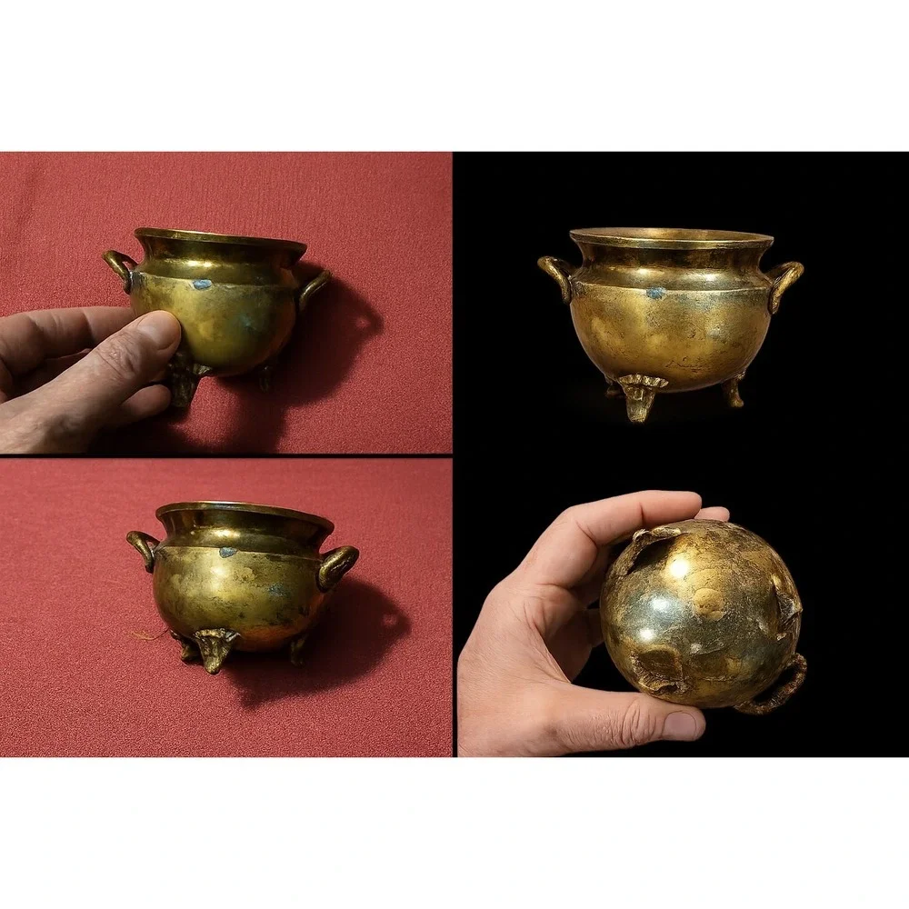 Vtg Solid Brass Cauldron Pot Made In India 2.75